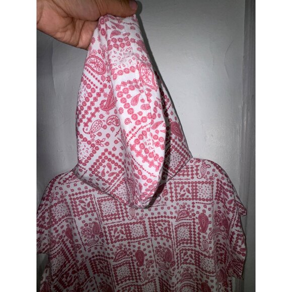 Jane & Delancey L Red & White Paisley Print Hoodie With Kangaroo Pockets Hippie - Picture 3 of 7